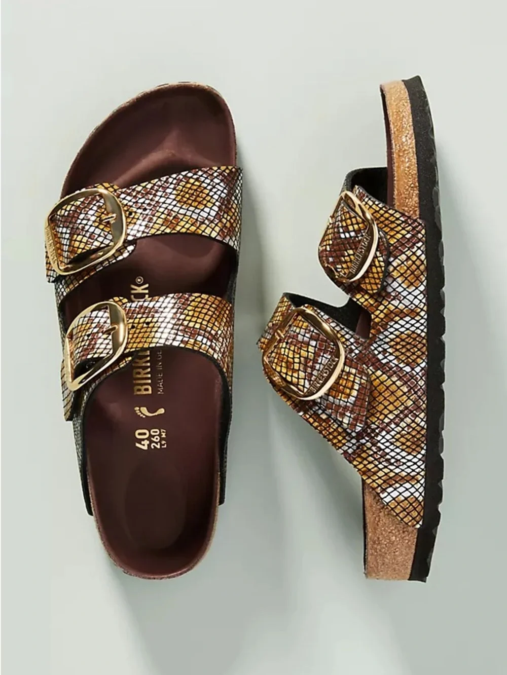 BIRKENSTOCK ARIZONA BIG BUCKLE SANDALS IN PYTHON BROWN 37 6